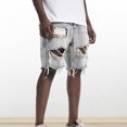 thumbnail image 2 of Joernso Men Summer Distressed Denim Shorts Button Zipper Fly Multi Pockets Short Jeans Straight Fit Ripped Holes Knee Length Distressed Denim Shorts, 2 of 7