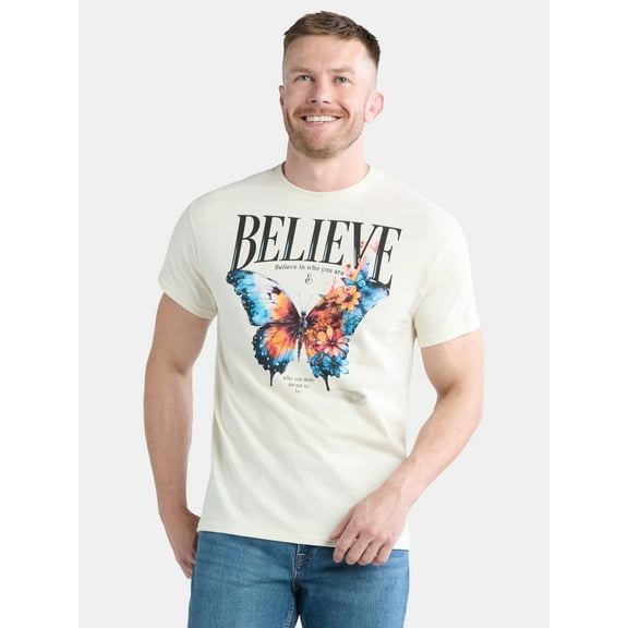 Men's and Big Men's Believe in Yourself Butterfly Cotton Graphic Tee, Sizes S-3XL