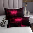 thumbnail image 3 of Abstract Queen Coverlet Set, 3D Stereoscopic Geometric Grid Square Bedspread Set for Kids Boys Bedroom Decor, Modern Geometry Plaid Neon Light Quilt Set, Fuchsia & Black, 3 of 3