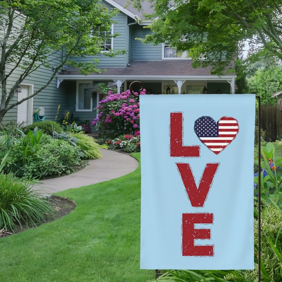 RKSupls Spring Summer Garden Flag Double Sided, Patriotic Love Heart Linen Welcome Yard House Outside Outdoor Decoration,12*18 inch
