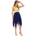 thumbnail image 4 of Aislor Women Sleeveless Color Block Lyrical Dance Costume Chiffon Hem Shiny Praise Dance Tunic Dress Navy Blue XL, 4 of 7