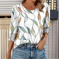 thumbnail image 7 of JTZGDY Blouses for Women Dressy Casual Floral Printed Smocked Cuffs 3/4 Length Sleeve Womens Tops Loose Fit Crewneck Basic Graphic Tunic T-Shirts Green#03 L, 7 of 7