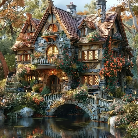 Diamond Art Painting Kits for Adults,Cottage 5D Diamond Painting Dots Art Kits for Adults Beginner, DIY Full Round Gem Crystal Art Paint by Diamond, Home Wall Decor 14x 14 in