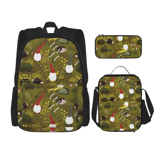 Balery Gnomes Playing in the Garden Mochila Escolar 3 en 1 para Niños - Mochila Resistente con Lonchera Térmica y Estuche - Mochila Escolar para Niños y Niñas