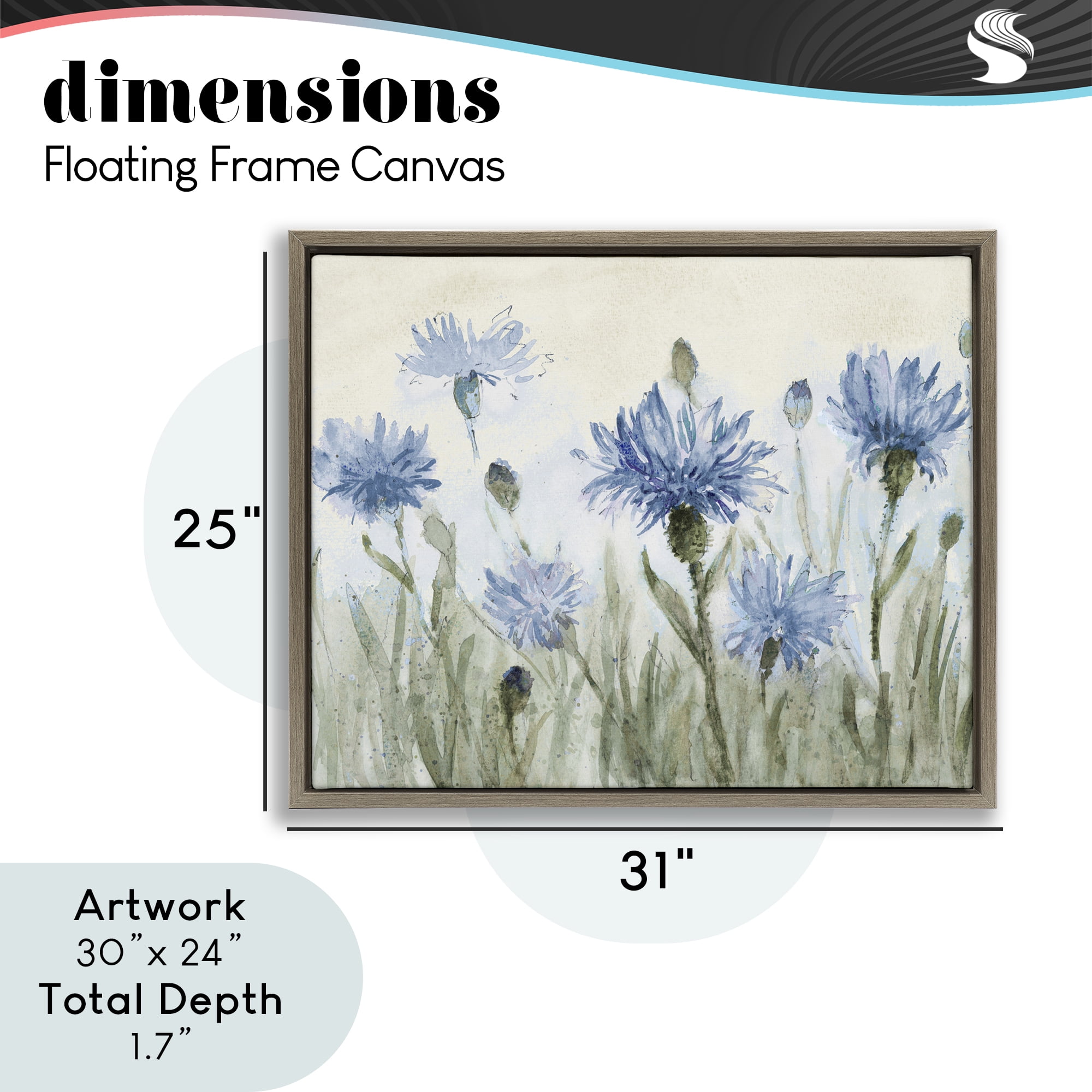 Stupell Industries Blue Cornflowers Meadow Brown Framed Floater Canvas Wall Art, design by Lanie Loreth