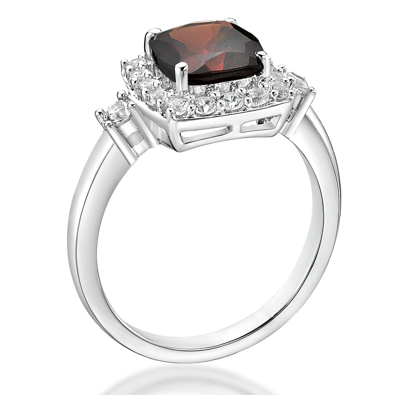 Jay Heart Designs 925 Sterling Silver Genuine Garnet and Created White Sapphire Ring