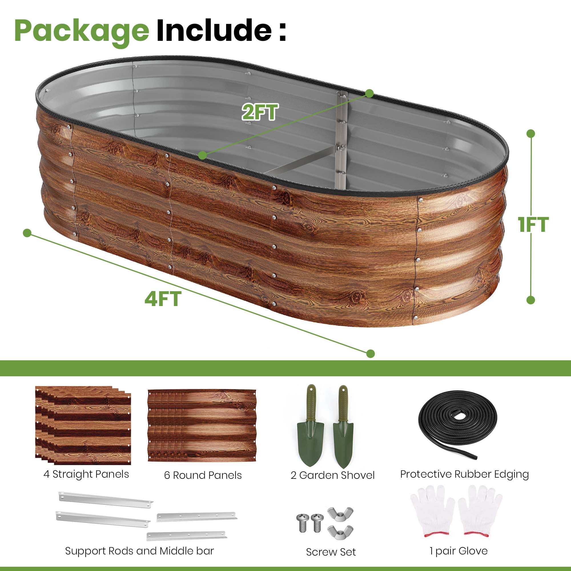GVDV Galvanized Raised Garden Bed Outdoor, 4x2x1ft Backyard Oval Metal Planter Box with Easy Assembly, for Gardening Vegetables, Fruits, Flowers - Brown