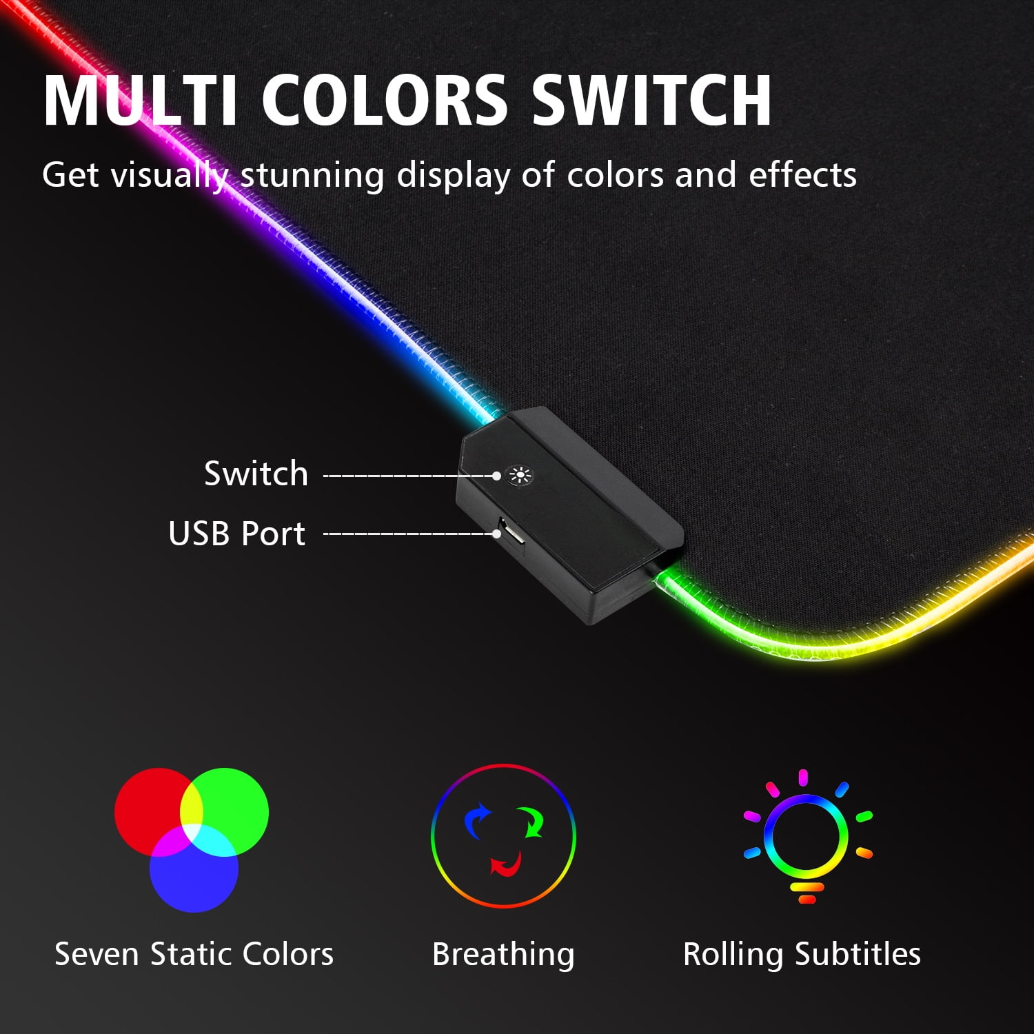 LINKPAL RGB Gaming Mouse Pad Large, Oversized LED Glowing Mice Pad Thick Extended Non-Slip Rubber Base Keyboard Mat Optimized for Gaming Sensors, Water-Resistant 9 Lighting Mode