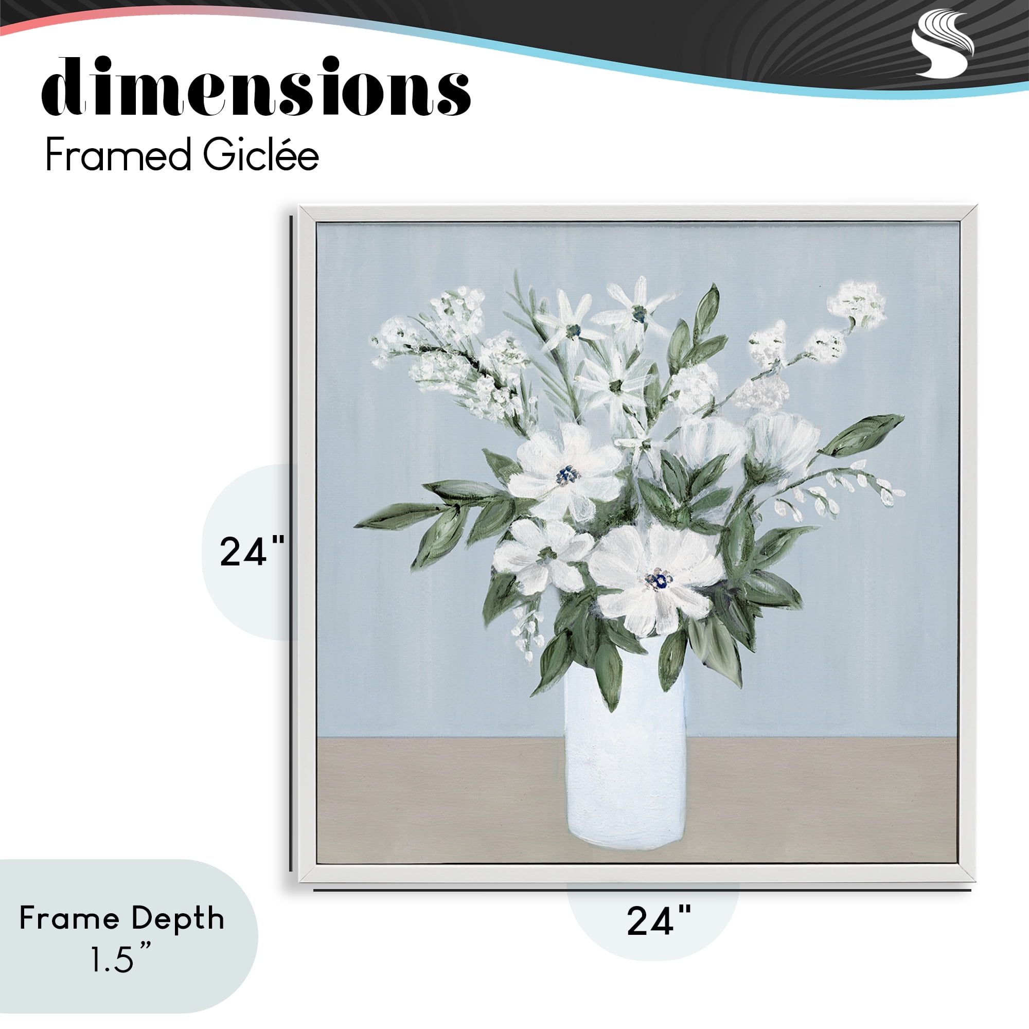 Stupell Industries Mixed White Blooms on Blue White Framed Giclee Art, design by Marilyn Dunlap