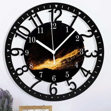 Black And Gold Modern Wall Clocks Battery Operated 10 Inch Silent Wall Clock Non Ticking for Living