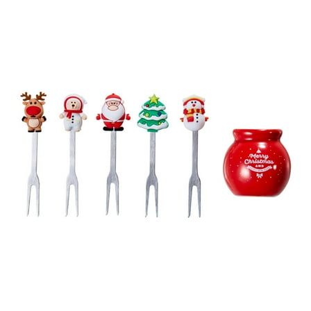 BYNNIX 5 Pcs Cute Fruit Toothpicks Food Picks Christmas Forks with Base Dessert Tableware Decorations for Homes Kitchen Party