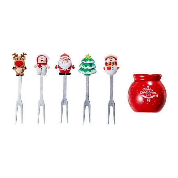 BYNNIX 5 Pcs Cute Fruit Toothpicks Food Picks Christmas Forks with Base Dessert Tableware Decorations for Homes Kitchen Party