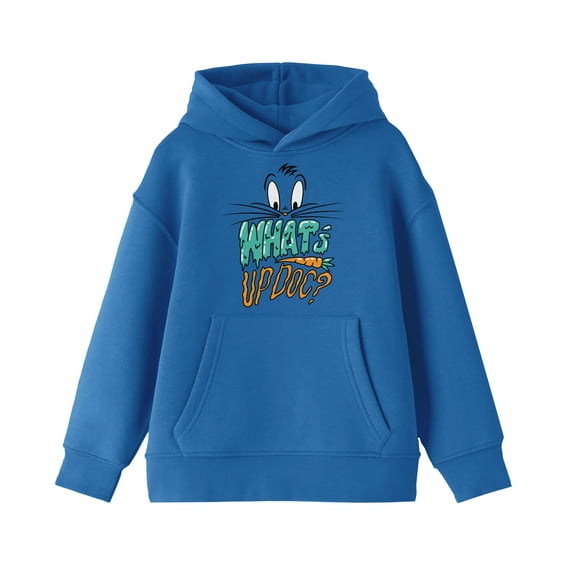 Looney Tunes Bugs Bunny Eyes What's Up Doc? Youth Boys Royal Blue Hoodie- L