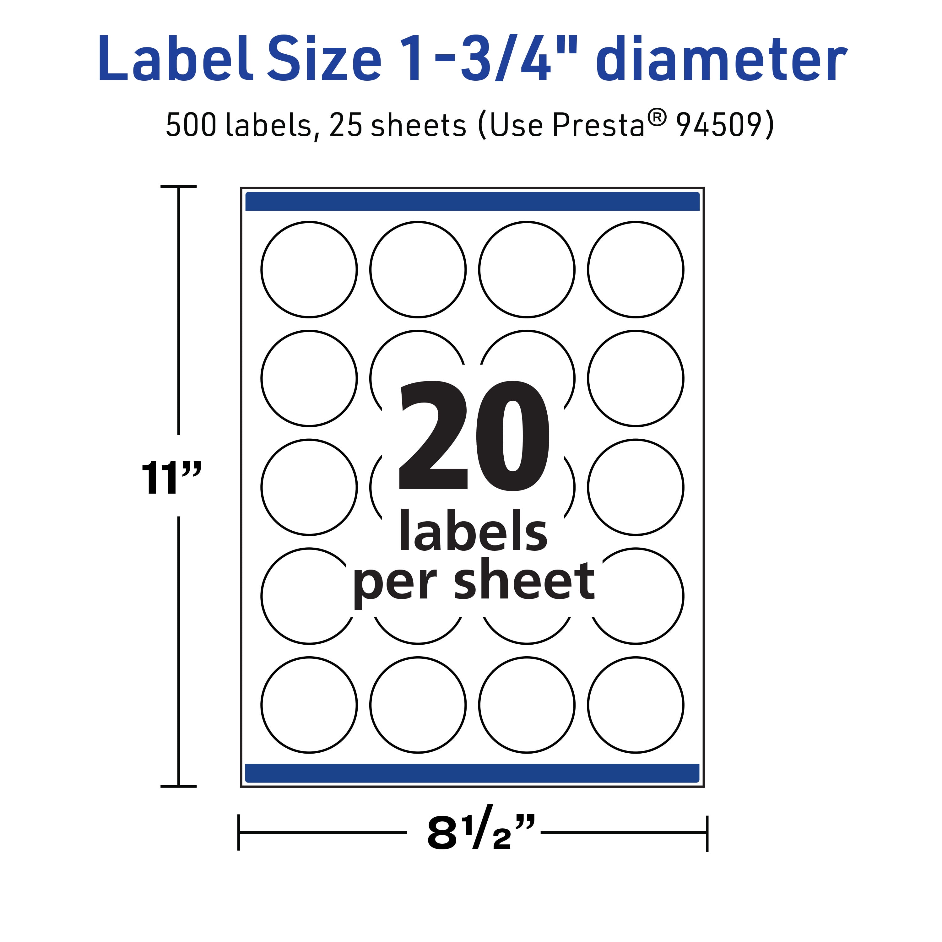 Avery TrueBlock Round Labels, 1.75" Diameter, 500ct