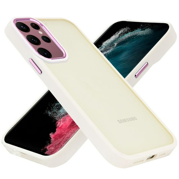 For Samsung Galaxy S23 Ultra Slim Fit Hybrid Frosted Matte Polished Oil Thick Acrylic Hard PC TPU Frame Bumper Cover ,Xpm Phone Case [ Beige ]