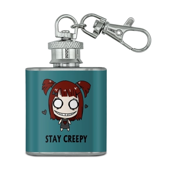 Stay Creepy Girl with Hearts and Bow Stainless Steel 1oz Mini Flask Key Chain
