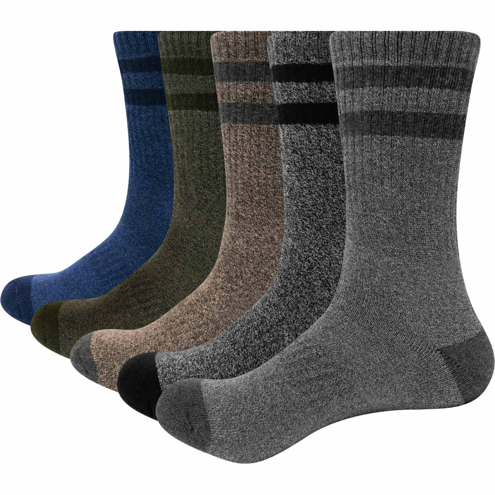 Mens Warm Wool Socks 5 Pairs Heavy Thick Soft Comfort Thermal Winter Crew Socks One Size 6-12 