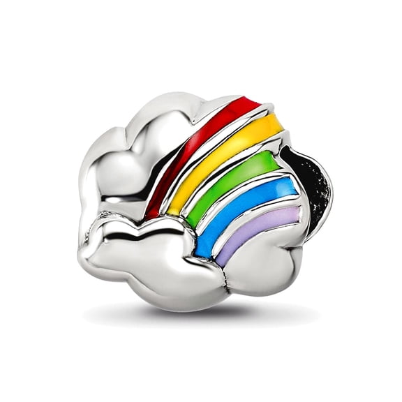 11.82mm 925 Sterling Silver Polished Reflections Enamel Rainbow Bead Charm Pendant Necklace for Women