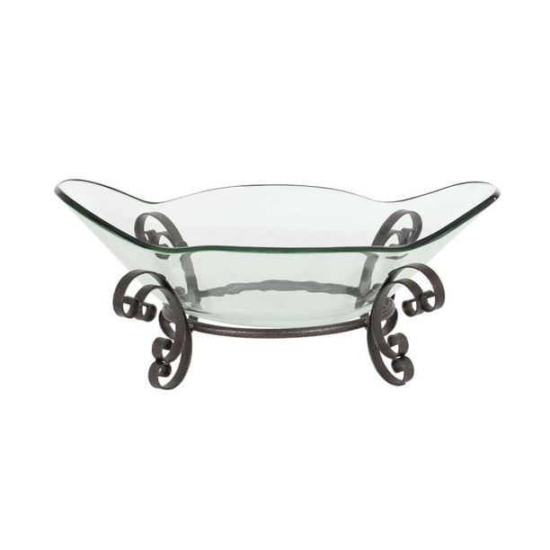 Large Glass Bowl With Stand Centerpiece Bowl, Black
