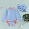 thumbnail image 2 of Toddler Swimsuit Girl Kids Girl Long Sleeve Sun Protective Swimsuit with Hat Beach Rash Guard One Piece Bathing Suit Girls'swimwear Blue 6 Months-12 Months, 2 of 3