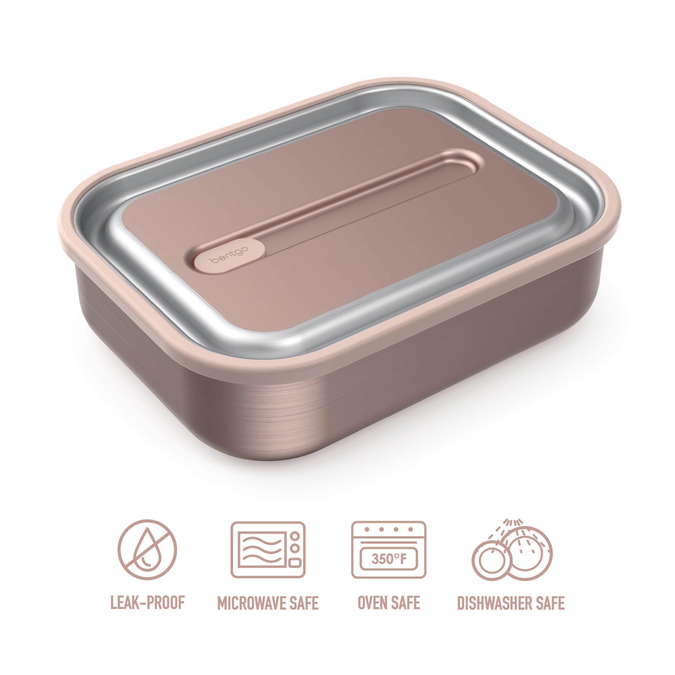 Bentgo MicroSteel Leak-Proof Lunch Box - Microwave-Safe, Oven-Safe, Bento-Style Container with Removable Divider, Airtight Lid, Sustainable Design, Odor & Stain Resistant (Rose Gold)