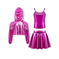 thumbnail image 2 of inlzdz Kids Girls Jazz Latin Hip Hop Dance Outfit Long Sleeve Metallic Shiny Hoodie Crop Top Vest with Skirt Set Hot Pink 8, 2 of 5