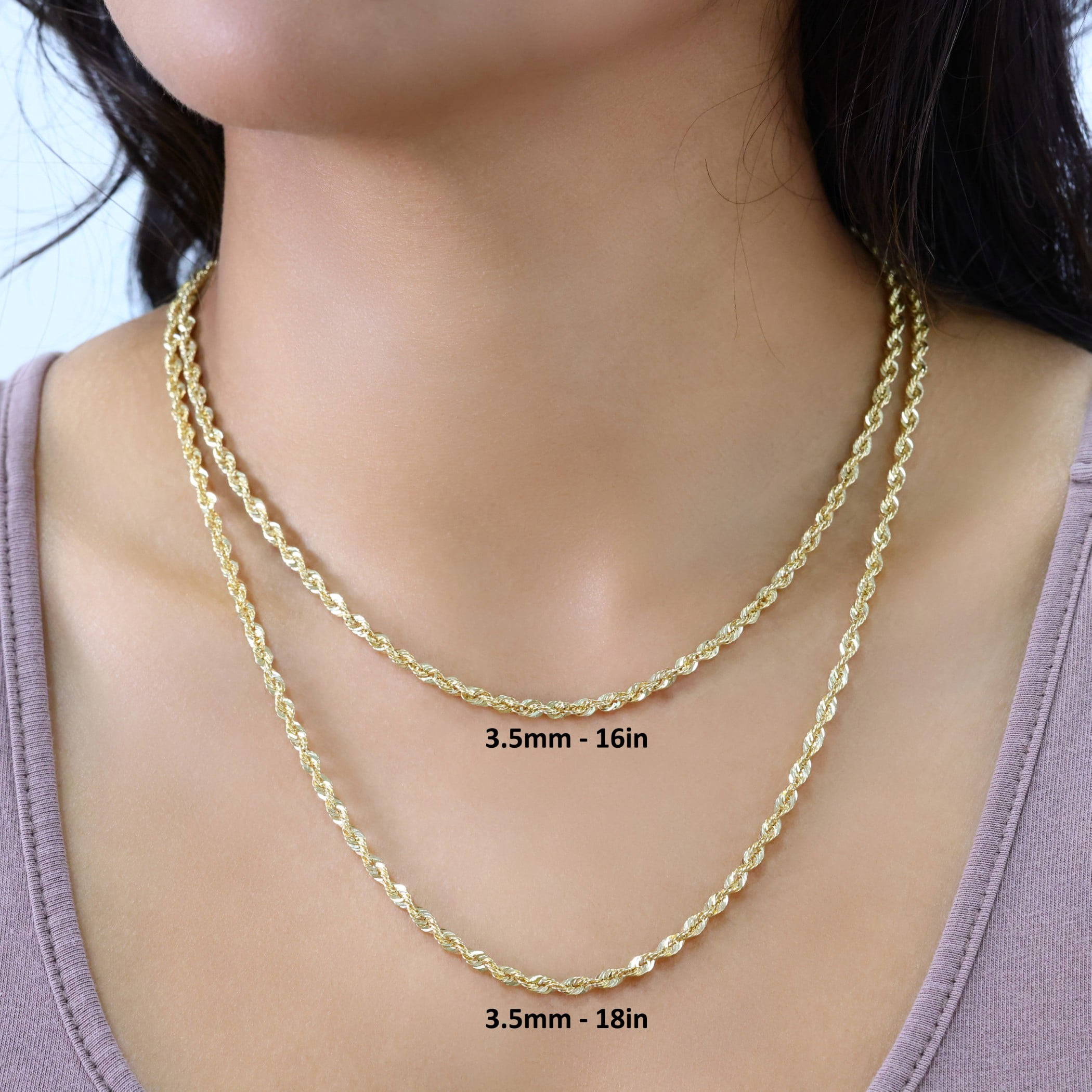 Nuragold 14k Real Yellow Gold 3.5mm Rope Chain Diamond Cut Lightweight Necklace (16"-30") Italian Jewelry for Men & Women