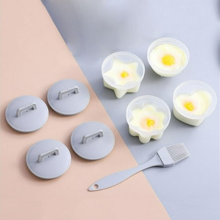 

Jmtresw 4pcs Cute Egg Boiler Cooker Plastic Egg Poacher Mold Form Set with Brush