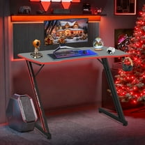 Dkelincs 47 inch Z-Shaped Gaming Desk Computer Desk, Ergonomic Writing Office Desk Racing Style PC Gaming Table Workstation with Headphone Hook for Game Players, Red