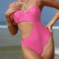 thumbnail image 5 of Nuevo traje de baño de una pieza de color sólido para mujer, sexy, con patrón de plástico, empalme adelgazante, 5 of 5