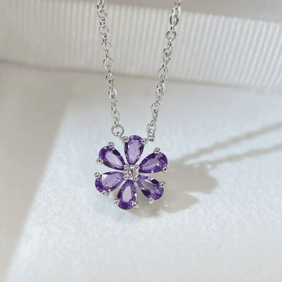 Amethyst Floral Necklace Forget Me Not Purple Necklace in 925 Sterling Silver February Birthstone - Birthday Gift For Wife & Daughter