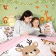 thumbnail image 3 of Manfei Flower Jungle Animals Twin Comforter Sets, Kawaii Fox Raccoon Bedding Set, White Pink, Pink Reversible, 2pcs, 1 Comforter and 1 Pillowcase, 3 of 6