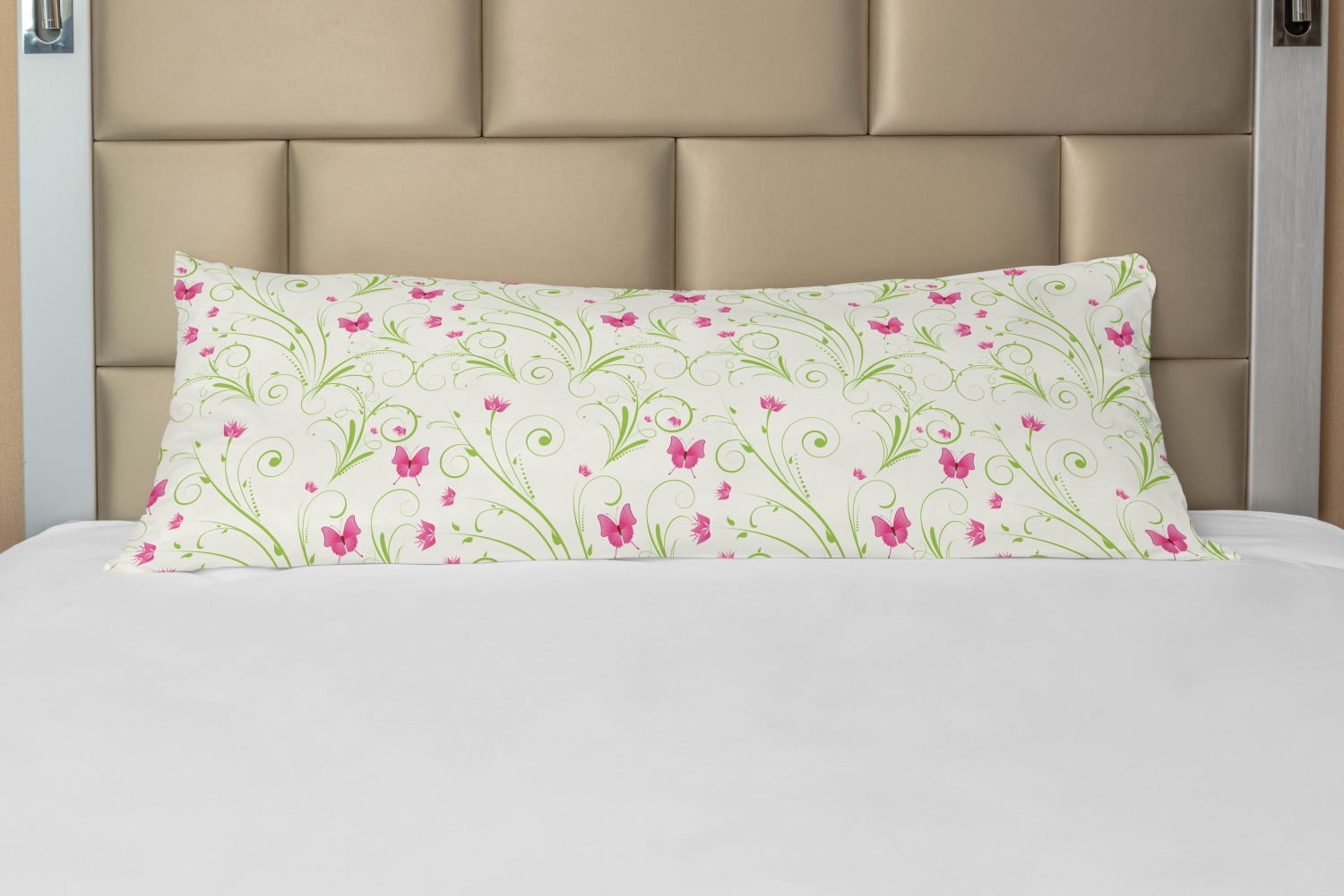 Floral Body Pillow Case Cover with Zipper, Graphic Ornament with Curvy