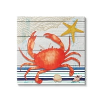 Stupell Nautical Striped Red Crab Sea Life Landscape Painting Gallery Wrapped Canvas Print Wall Art
