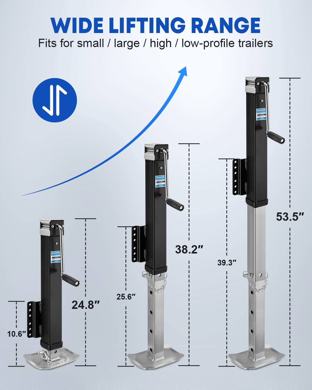 Kohree 8000lbs Heavy Duty Trailer Jack, 28.7" Vertical Travel, Adjustable Drop Leg & Ergonomic Handle for Large RV,Utility Trailers, Yacht Trailers, Boat Trailer
