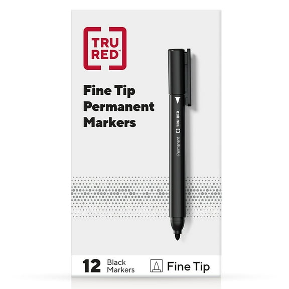 TRU RED Pen Permanent Markers Fine Tip Blk Dozen TR54533
