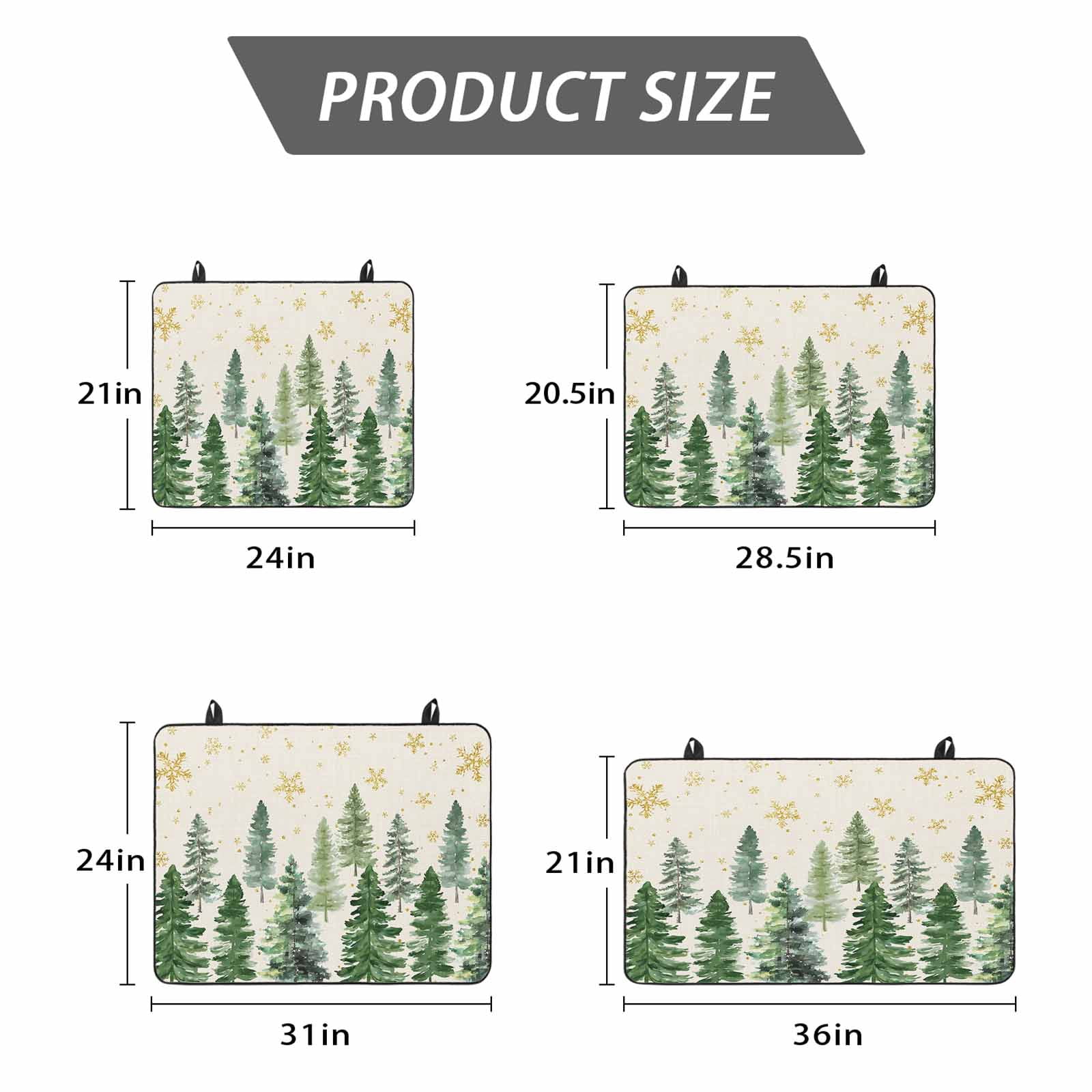 Rustic Christmas Tree Stove Top Cover for Electric Stove, Heat-proof & Non Slip Glass Top Stove Cover Protector, Winter Watercolor Gold Snowflakes Kitchen Flat Cooktop Rubber Mat 24x21 Inches