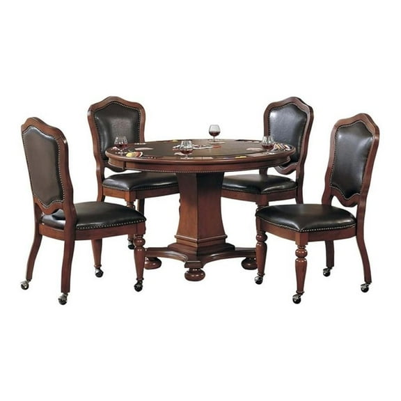 Pemberly Row 48" 5-Piece Wood Dining/Poker Table Set in Brown Cherry