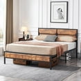 thumbnail image 3 of Javlergo Industrial 3-Piece Platform Bed Frame and Charging Station USB Port Nightstands Set of 2 Rustic Brown Queen, 3 of 5