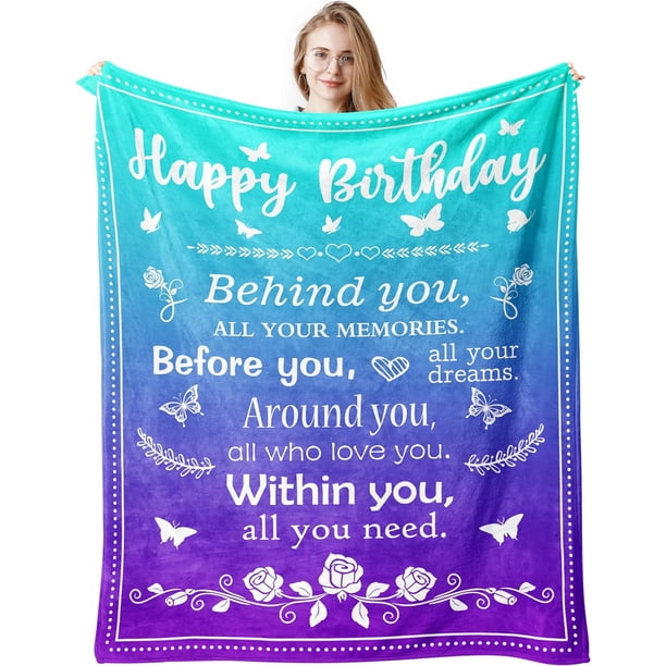 LHSHID Birthday Gifts for Women/Men/Her/Him Blanket Blue&Purple Happy Birthday Decorations Women/Men Throw Blankets Bday Gift for Women/Men Unique Best Birthday Gift Ideas 30"x40"
