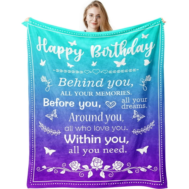 LHSHID Birthday Gifts for Women/Men/Her/Him Blanket Blue&Purple Happy Birthday Decorations Women/Men Throw Blankets Bday Gift for Women/Men Unique Best Birthday Gift Ideas 40"x50"