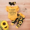 PatPat Sunflower Print Short-sleeve Bodysuit Baby Set,Unisex,Sizes 0M-12M,3-piece