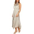 thumbnail image 2 of Faithtur Femmes Été Décontracté Midi Robe Unie Couleur Licou Robe Sans Manches Mode Irrégulière Ourlet Robe de Soirée, 2 of 4