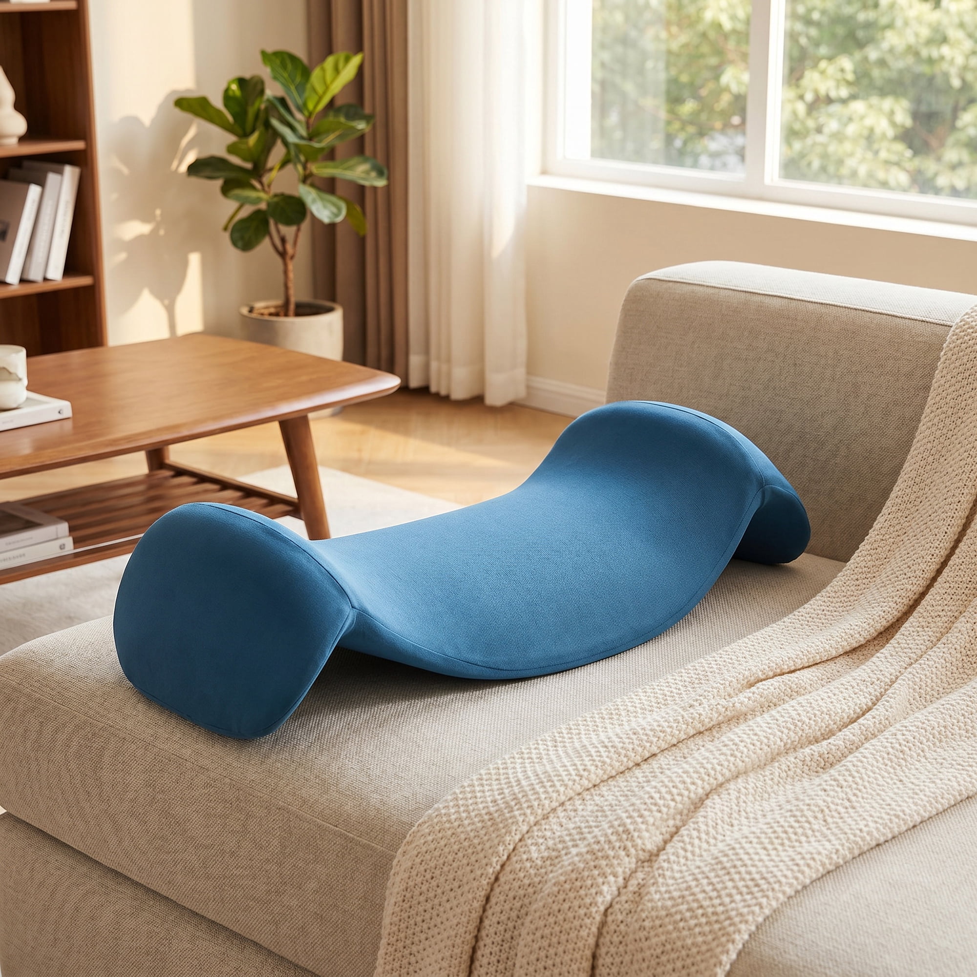Unique Bargains Lumbar Support Pillow Cotton Back Support Peacock Blue 18.9" x 11" x 5.1"