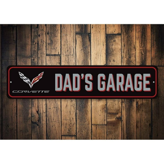 Dads Corvette Garage Novelty Decor, Metal Wall Sign - 4x18 Inches