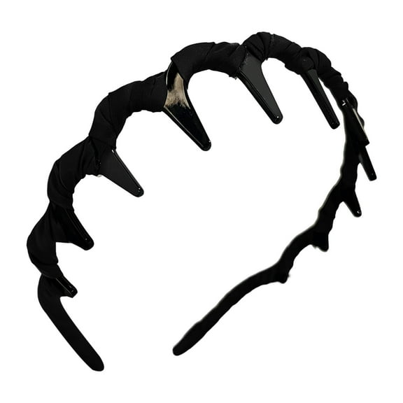 Your Holiday Textured Wave Headband Hair Accessory With Teeth Comb Cloth Wrapped Hairpin Hair Holder Black Plastic Headwear Black