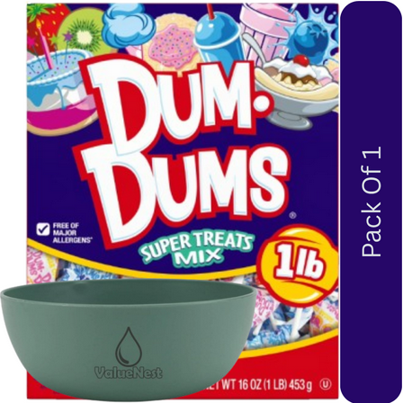Dum Dums Limited Edition Flavor Mix Lollipops & Suckers Party Hard Candy 16 oz Box with Olive Green Bowl by ValueNest