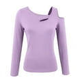 thumbnail image 4 of Scyoekwg Womens Fall Tops Long Sleeve Going Out Top Solid Color Casual Cutout Tops Comfy Slim Fit Basic Tee Pullover (Purple,XL), 4 of 5
