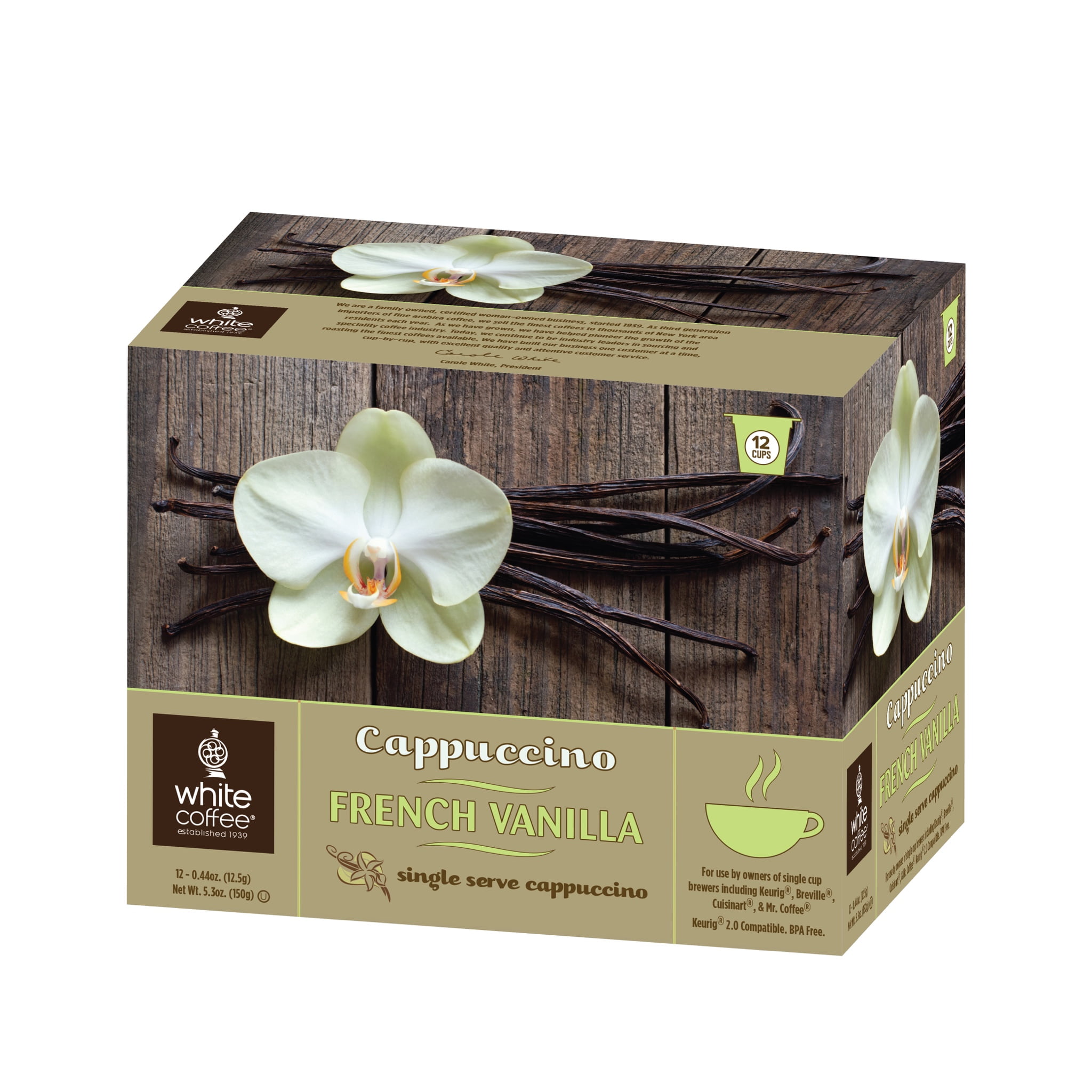 White Coffee French Vanilla Coffee Pods, 12 ct