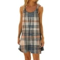 thumbnail image 2 of Womens Summer Casual Dresses Color Block Print Crew Neck Strappy Sleeveless Fashion Beach Mini Dress Outwear, 2 of 4